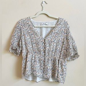 Madewell Large Floral Silk Peplum Top